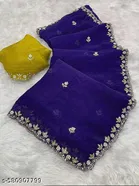 Chinnon Solid Saree for Women, Blue 