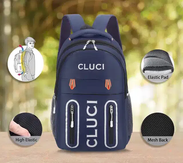 Polyester Backpack for Men (Navy Blue, 17x12x6 inches)