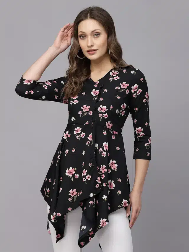 Printed Top for Women (Black, XL)