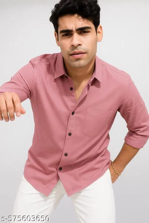 Polycotton Solid Shirts for Men, Coral (XL)