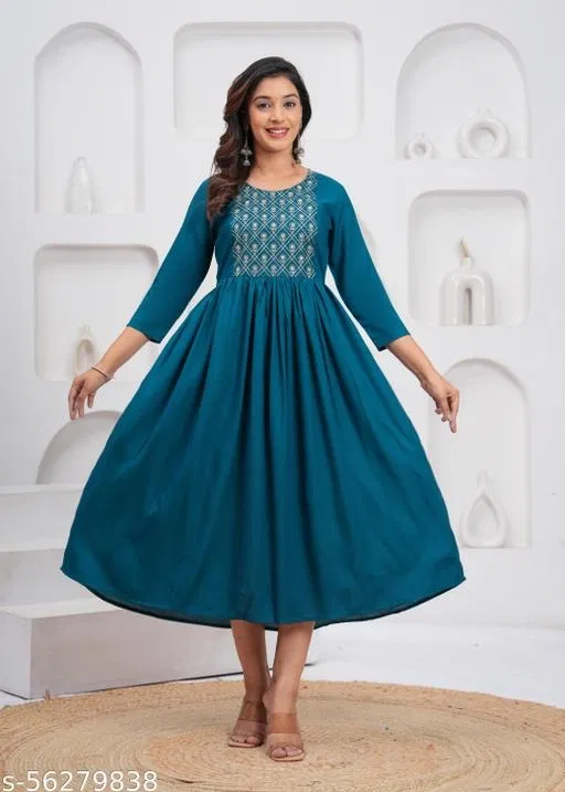 Rayon Kurti for Women, Navy Blue (S)