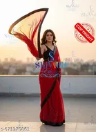 Georgette Solid Saree For Women, Red
