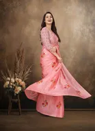 Art Silk Printed Saree for Women, Peach 