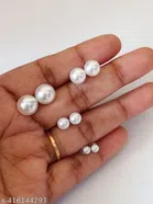 Alloy Earrings for Women (White, Set of 4)