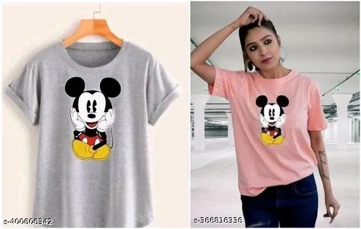 Cotton Printed T-Shirt for Women, Pink & Grey, Pack of 2 (XL)