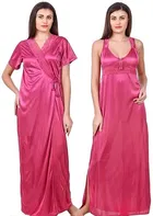 Satin Solid Nightdress for Women (Pink, L)