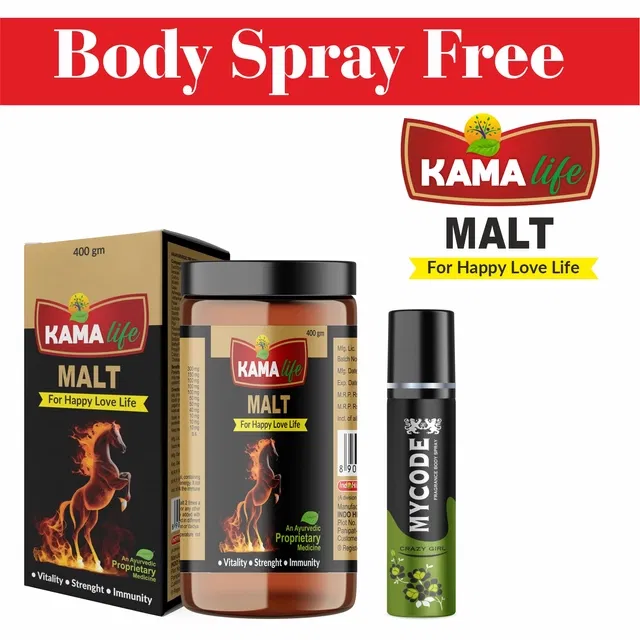 Ayurvedic Kama Life Malt Good Health Powder (400 g) with Free Mycode Crazy Girl Body Spray Deodorant (150 ml) (Set of 2)