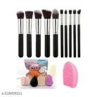 10 Pcs Makeup Brushes & Makeup Brush Cleaner with 6 Pcs Makeup Blender 