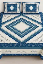 KC Jaipuri Cotton King Bedsheeet Geometry Printed 90x108in Royal Blue