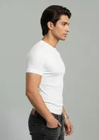 Polyester Round Neck T-shirt for Men, White 