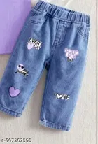 Hosiery Cotton & Denim Printed Clothing Set for Kids, Lavender & Blue 