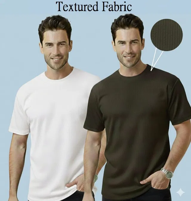 Polyester Round Neck T-shirt for Men, Multicolour, Pack of 2 (L)