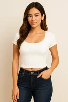Round Neck Solid T-Shirt for Women 