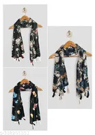 Poly Chiffon Printed Scarves for Women, Multicolor, Pack of 3