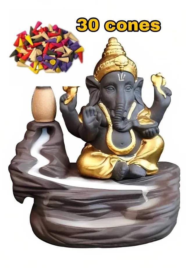Ganesh ji Idol with 30 Pcs Smoke Cones (Multicolor, Set of 1)