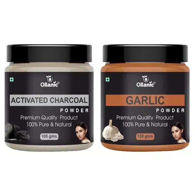 Natural Activated Charcoal & Garlic Powder for Skin & Hair (Pack of 2, 100 g)
