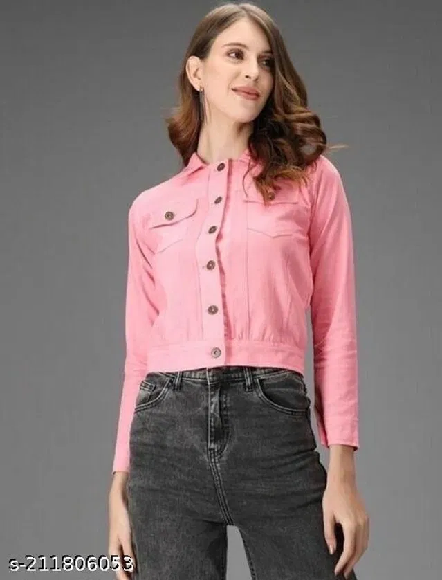 Cotton Blend Jacket for Women (Pink, L)