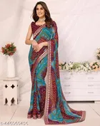 Georgette Printed Saree for Women, Brown 