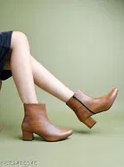 Shoetopia Solid Synthetic Heeled Boots Beige 