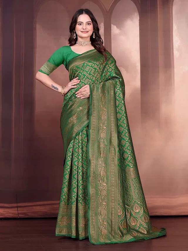 Banarasi Silk Embroidered Saree for Women (Green, 6.3 m)