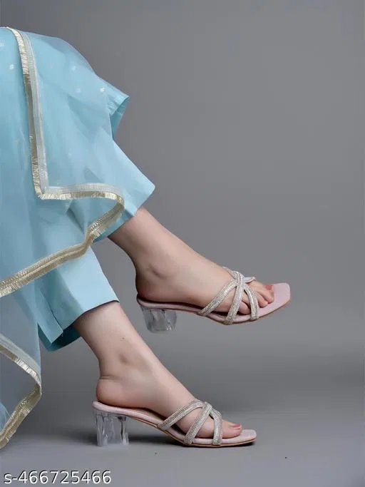 Shoetopia Embellished Heel Sandals (Pink, IND-6)