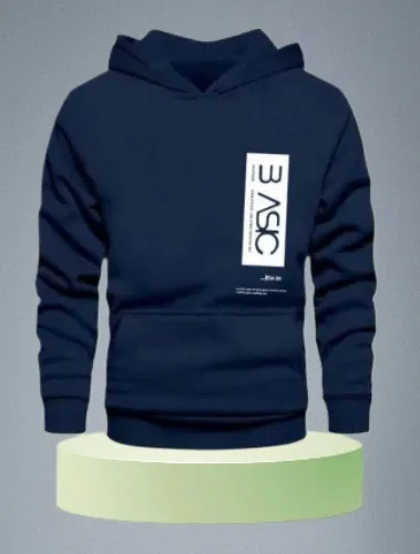 Fleece Printed Hoodie for Men (Blue, L)