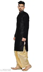 Dupion Silk Solid Kurta with Dhoti for Men 