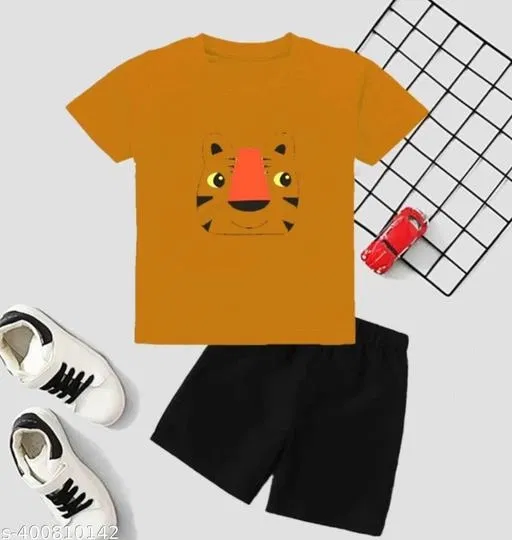 Cotton Blend Printed Clothing Set for Boys, Mustard (6-7 Years)