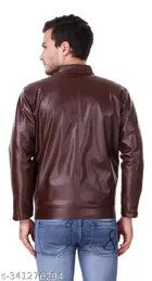 Synthetic Leather Full Sleeves Solid Jacket for Men 