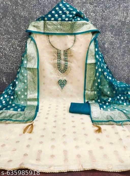 Chanderi Silk Punjabi/All Over Suits for Women (Blue, 6.25 meter (L)