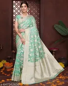 Banarasi Silk Printed Saree for Women, Sea Green 