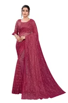 Net Solid Saree for Women 
