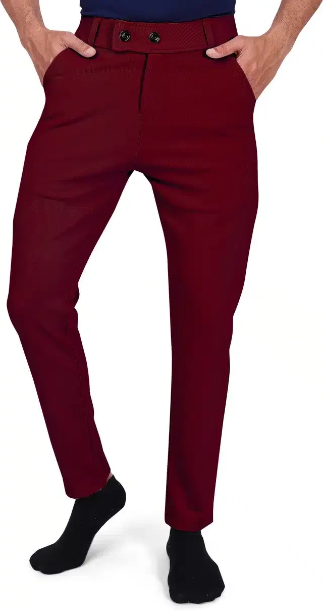 Lycra Blend Trouser for Men (Maroon, 36)