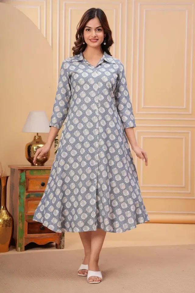 Printed Crepe Kurtis for Women, Grey (XXL)