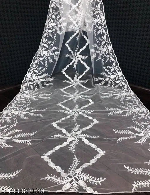 Botanical Embroidered Net Dupatta for Women (White, Free Size)