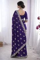 Bollywood Organza Satin Embroidered Saree for Women 