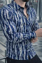 Lycra Geometric Print Shirt for Men, Blue 