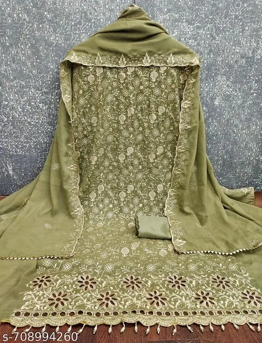 Embroidered Georgette Punjabi/All Over Suits Semi-Stitched Suits (Multicolor, 6.05 meter for Women (M)