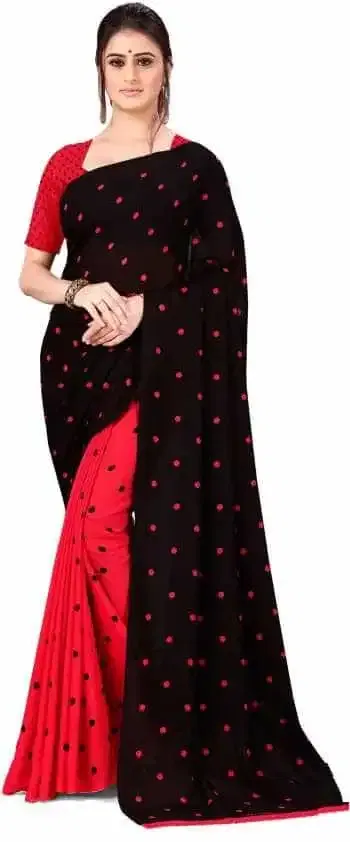 Kanooda Fancy Women Georgette Flower Printed Saree (Red) (K-048)