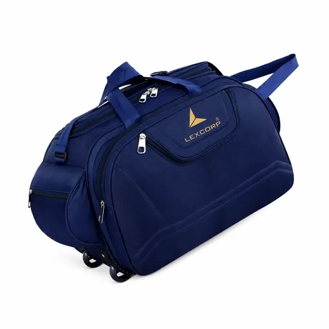 Polyester Solid Color Trolley Duffel Bag with Wheels, Plain Design, Black [60 L]