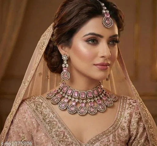 Mehandi Finish Neckalce Set for Women (Pink, Free Size)