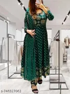 Acrylic Printed Anarkali Kurta Set for Women 