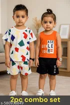 Hosiery Cotton Printed Clothing Set for Kids, Multicolor, Pack of 2 