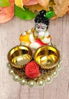Metal Decoretive Pooja Thali, Multicolour Pack of 1