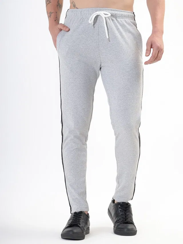 Cotton Blend Regular Fit Track Pants for Men (Grey, M)