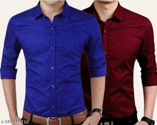 Cotton Blend Solid Shirts for Men, Blue & Maroon, Pack of 2 (XL)