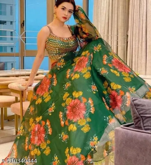 Lehenga Choli for Women (Green, Semi Stitched)