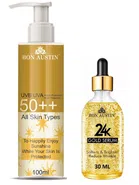 Bon Austin Broad Spectrum SPF Sunscreen Lotion (100 ml) with 24K Gold Serum (30 ml) (Set of 2)