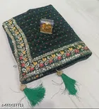 Georgette Solid Saree For Women, Green