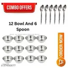 Stainless Steel 12 Pcs Bowls with 6 Pcs Spoon 